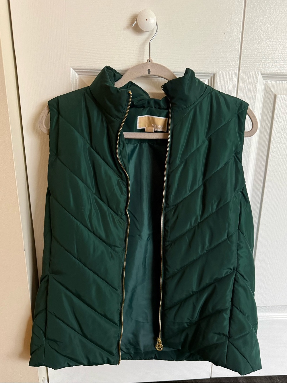 Michael Kors Forest Green Quilted Sleeveless Puffer Vest
